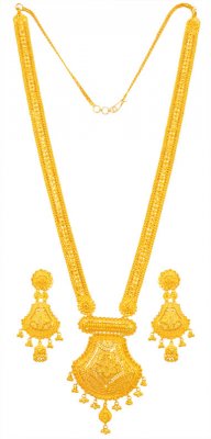 22kt Gold Long Necklace Earring Set ( 22 Kt Gold Sets )