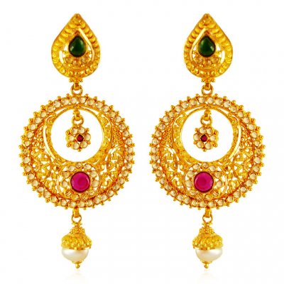 22K Gold Chandbali Earrings ( 22Kt Gold Fancy Earrings )