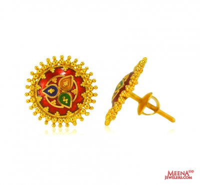 22KT Gold Meenakari Earrings ( 22 Kt Gold Tops )