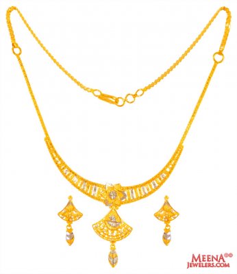 22K Gold Two Tone Necklace Set  ( Light Sets )