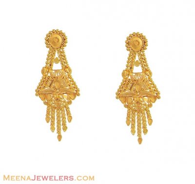 Indian Earrings (22K Gold) - ErFc10182 - 22k yellow gold long earrings ...