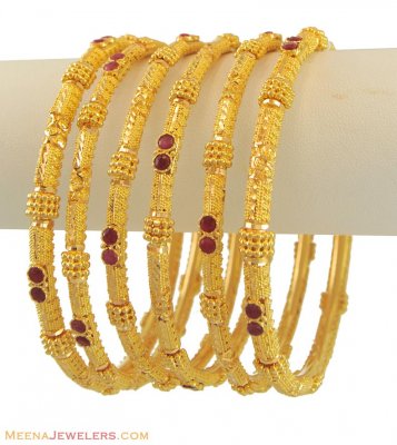 22k Ruby Studded Pipe Bangles Set ( Set of Bangles )