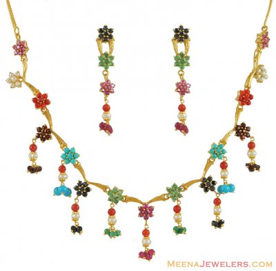 22kt Gold Multicolor Necklace Set ( Combination Necklace Set )