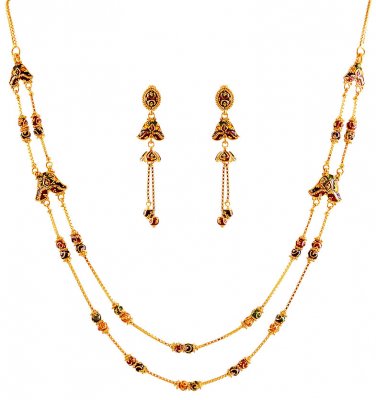 22K Gold Layered Meenakari Necklace ( 22 Kt Gold Sets )