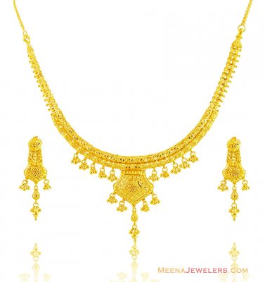 22k Gold Filigree Necklace Set ( 22 Kt Gold Sets )