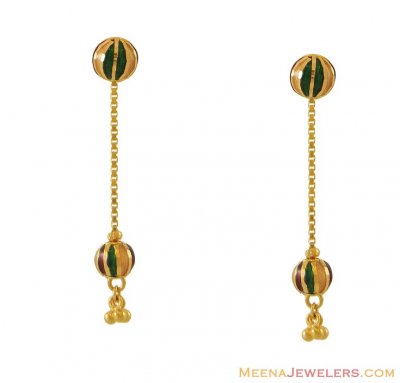 Gold Meenakari Earrings (22 Karat) ( 22Kt Gold Fancy Earrings )