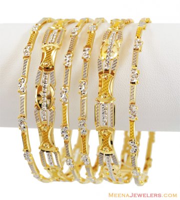 22K Gold Rhodium Bangles (6 pcs) ( Two Tone Bangles )