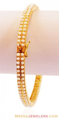 Gold Bangle With Pearls ( Precious Stone Bangles )