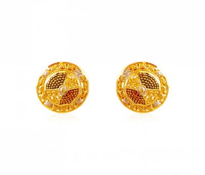 22k Three Tone Earrings ( 22 Kt Gold Tops )