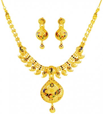 22K Gold Peacock Necklace Set ( 22 Kt Gold Sets )