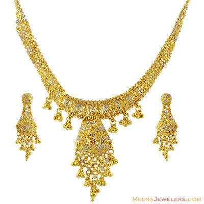 22K Fancy Double Tone Necklace Set ( 22 Kt Gold Sets )