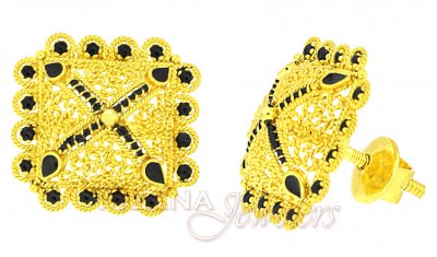 22Kt Gold Earrings (Tops) with Meenakari ( 22 Kt Gold Tops )