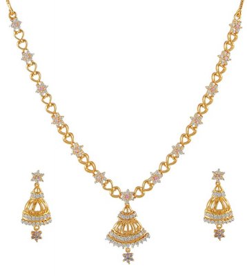 22Kt Signity Necklace Set ( Gold Designer Sets )