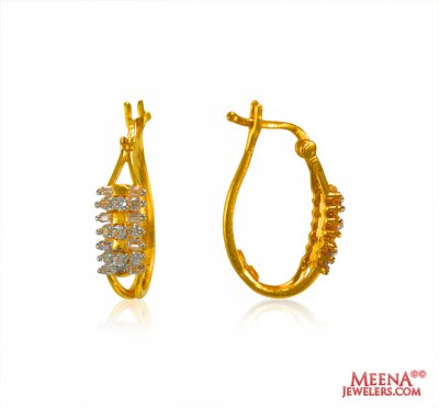 22 Kt Gold Hoop Earrings with CZ ( Hoop Earrings )