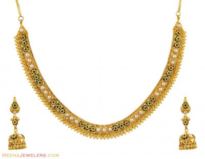 22K Meenakari Necklace Set ( 22 Kt Gold Sets )