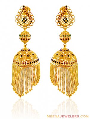 22K Designer Jhumka Earrings  ( 22Kt Gold Fancy Earrings )