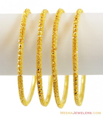 22K Gold Filigree Bangles (4 PC) ( Gold Bangles )