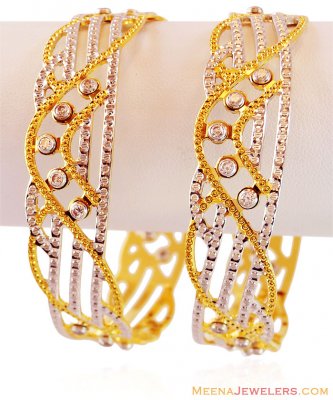 22K Fancy Cutwork Kadas with CZ ( Two Tone Bangles )