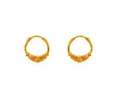 22k Gold Ball Hoop Earrings ( Hoop Earrings )