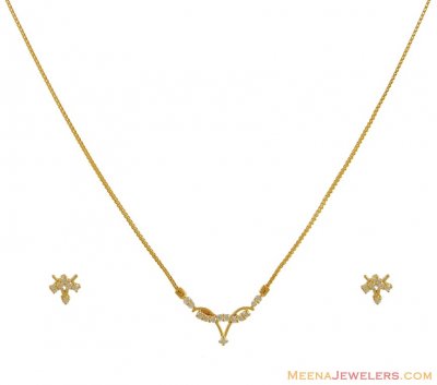 22K Gold Signity Necklace Set ( Gold Designer Sets )