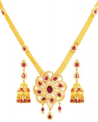 22K Gold Ruby Set  ( Combination Necklace Set )