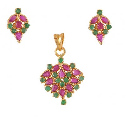 22 Kt Gold Precious Stone Pendant Sets ( Precious Stone Pendant Sets )