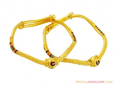 22K Wavy Meenakari Bangles (2 Pcs) ( Baby Bangles )