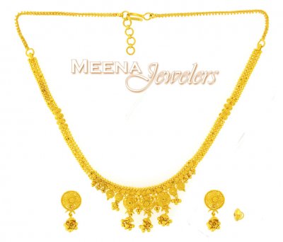 22Kt Yellow Gold Three Piece Necklace Set ( Light Sets )