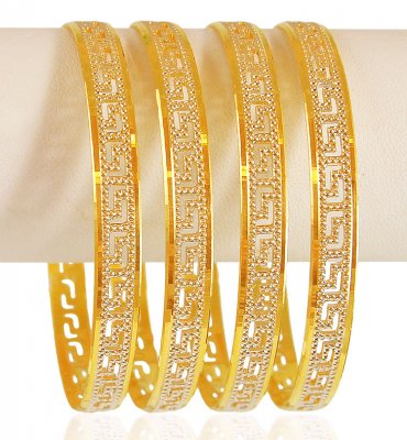 22k Gold Rhodium Bangles Set(4pcs) ( Two Tone Bangles )