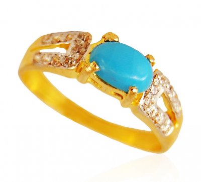 22kt Gold Turquoise Stone Ring ( Ladies Rings with Precious Stones )