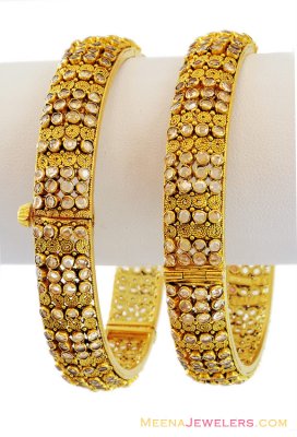 22K Gold Antique Polki Type Bangles (2pcs) ( Antique Bangles )