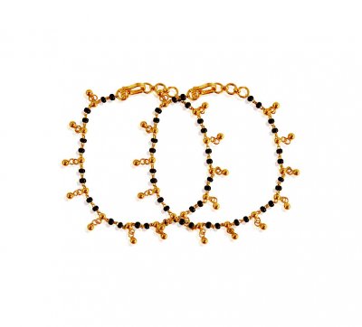 22k Gold Baby Mania (2pc) ( Black Bead Bracelets )