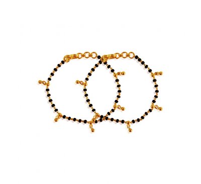 22k gold Kids Mania (2pc) ( Black Bead Bracelets )