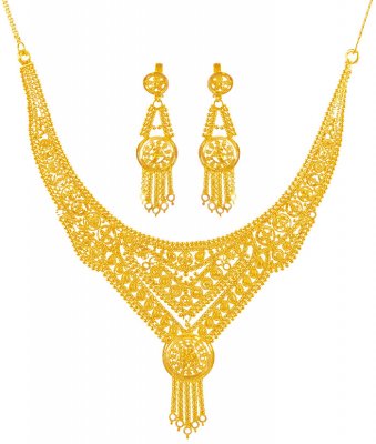 22K Gold Necklace And Earring Set ( 22 Kt Gold Sets )
