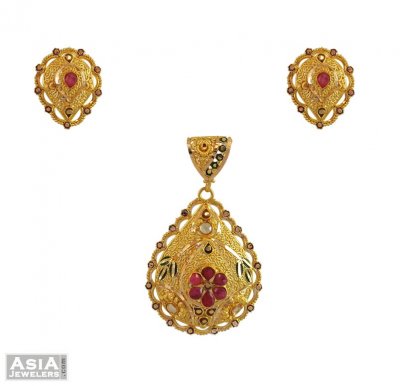 22k Pendant Sets (Ruby Studded) ( Gold Pendant Sets )