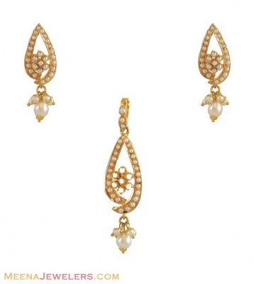 22k Gold Pendant Set (with Pearls) ( Fancy Pendant Set )