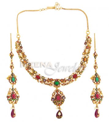 22 Kt Classic Gold Necklace Set ( Antique Necklace Sets )