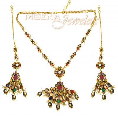 22Kt Antique Gold Necklace Set ( Antique Necklace Sets )