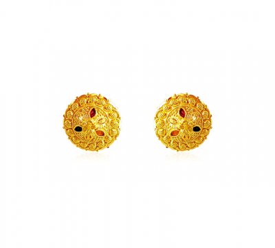 22k Meenakari Gold Earings, ( 22 Kt Gold Tops )