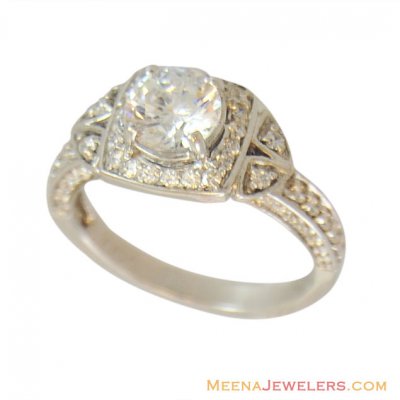 18k Designer Solitaire Ring ( Ladies White Gold Rings )