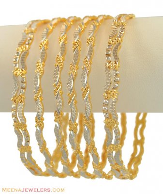 22K Laser Bangles Set(6 Pcs) ( Two Tone Bangles )