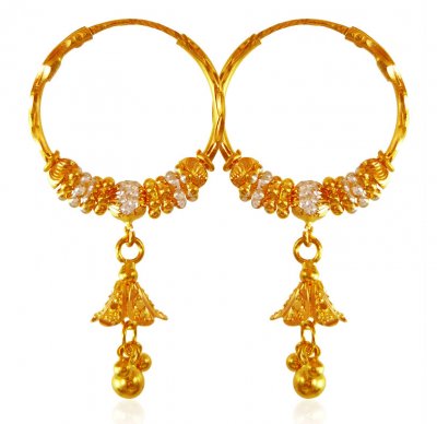 22K Gold Two Tone Hoop Earrings ( Hoop Earrings )