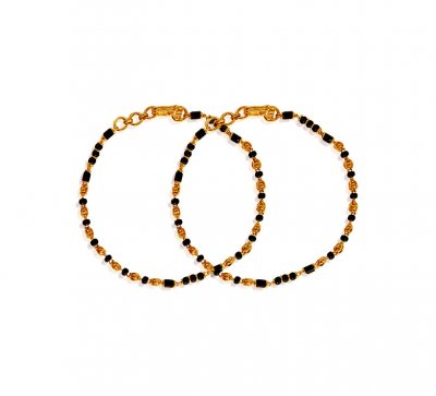 22K Gold Designer Kids Bracelet ( Black Bead Bracelets )