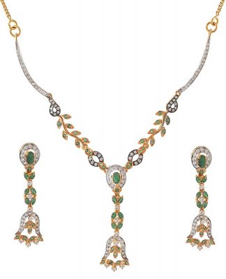 22K Fancy Necklace Set with Emerald ( Gold Designer Sets )