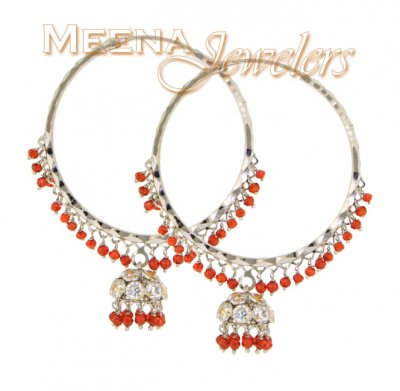 22Kt White Gold Hoop Earring with Jhumki ( Hoop Earrings )