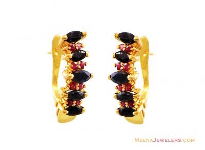 Sapphire Ruby Clip On Earrings 22k  ( Precious Stone Earrings )