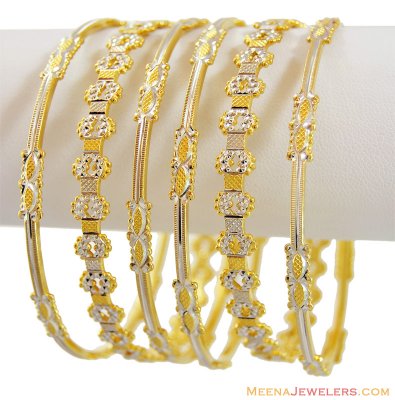 22K Designer Rhodium Bangles Set  ( Two Tone Bangles )