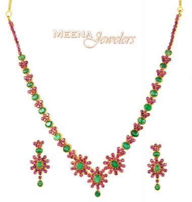 Ruby and Emerald Designer Necklace ( Combination Necklace Set )