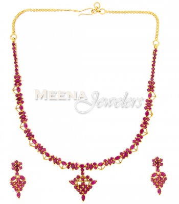 22 Kt Gold Ruby Set ( Combination Necklace Set )