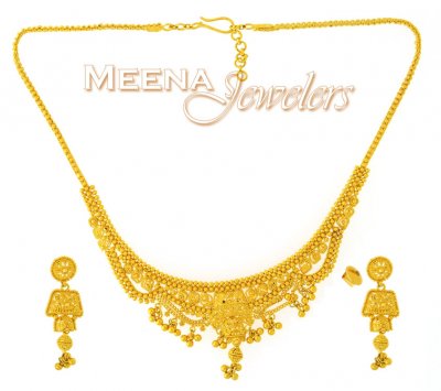 22K Yellow Gold Three Piece Necklace Set ( Light Sets )